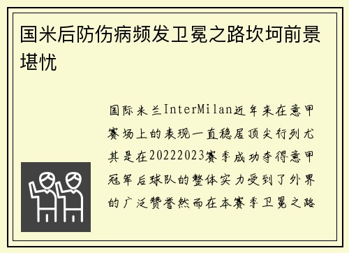 国米后防伤病频发卫冕之路坎坷前景堪忧